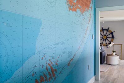 Primary bedroom wallcovering at Happy House