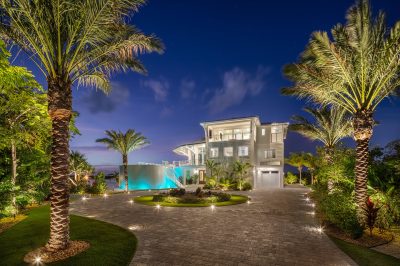 Exterior night at Lighthouse Pointe, a D'Asign Source design-build