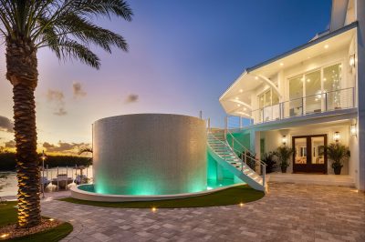 13-ft elevated pool night at Lighthouse Pointe, a D'Asign Source design-build