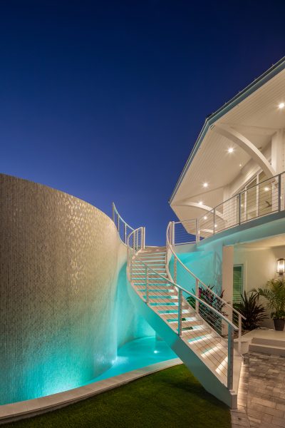 13-ft elevated pool night at Lighthouse Pointe, a D'Asign Source design-build