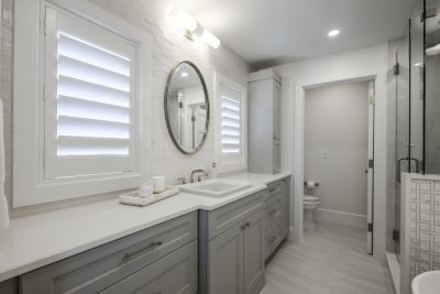 Primary bathroom at Sapphire & Mahogany, a remodel project of D'Asign Source.