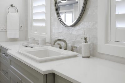 Primary bathroom at Sapphire & Mahogany, a remodel project of D'Asign Source.
