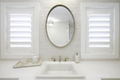 Primary bathroom at Sapphire & Mahogany, a remodel project of D'Asign Source.