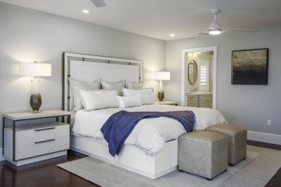 Primary bedroom at Sapphire & Mahogany, a remodel project of D'Asign Source.